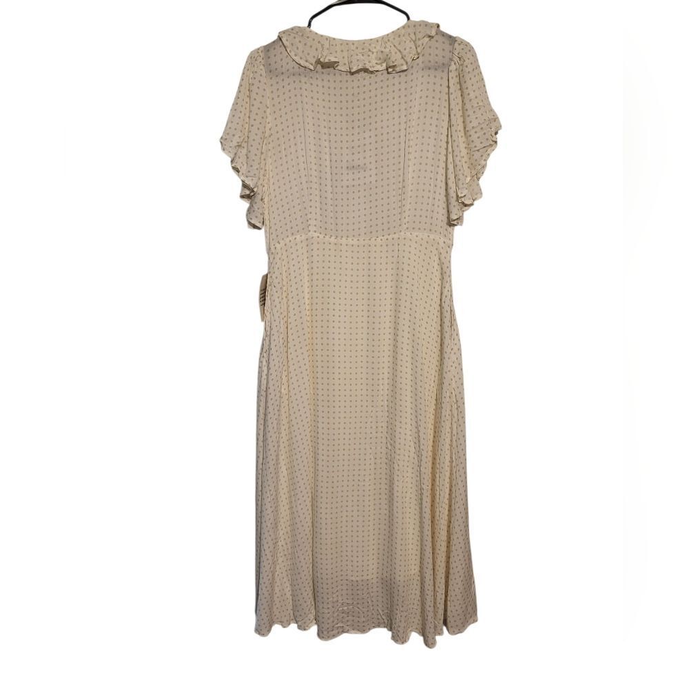 Bohme Ruffle Neck Polka Dot Flutter Sleeve Button Front Boho Midi Dress, L NEW - Picture 3 of 16